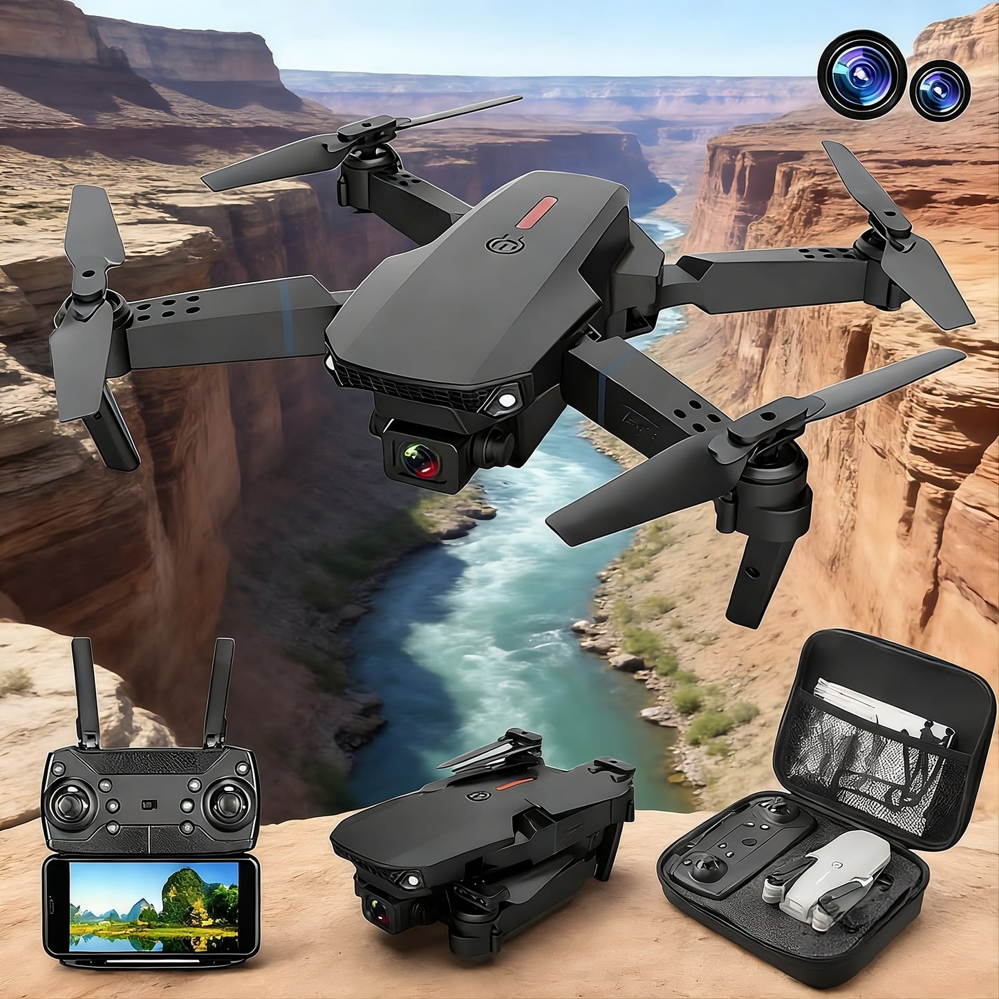Foldable 4k Camera Drone - WiFi FPV, 360° Flip, Altitude Hold, LED Lights