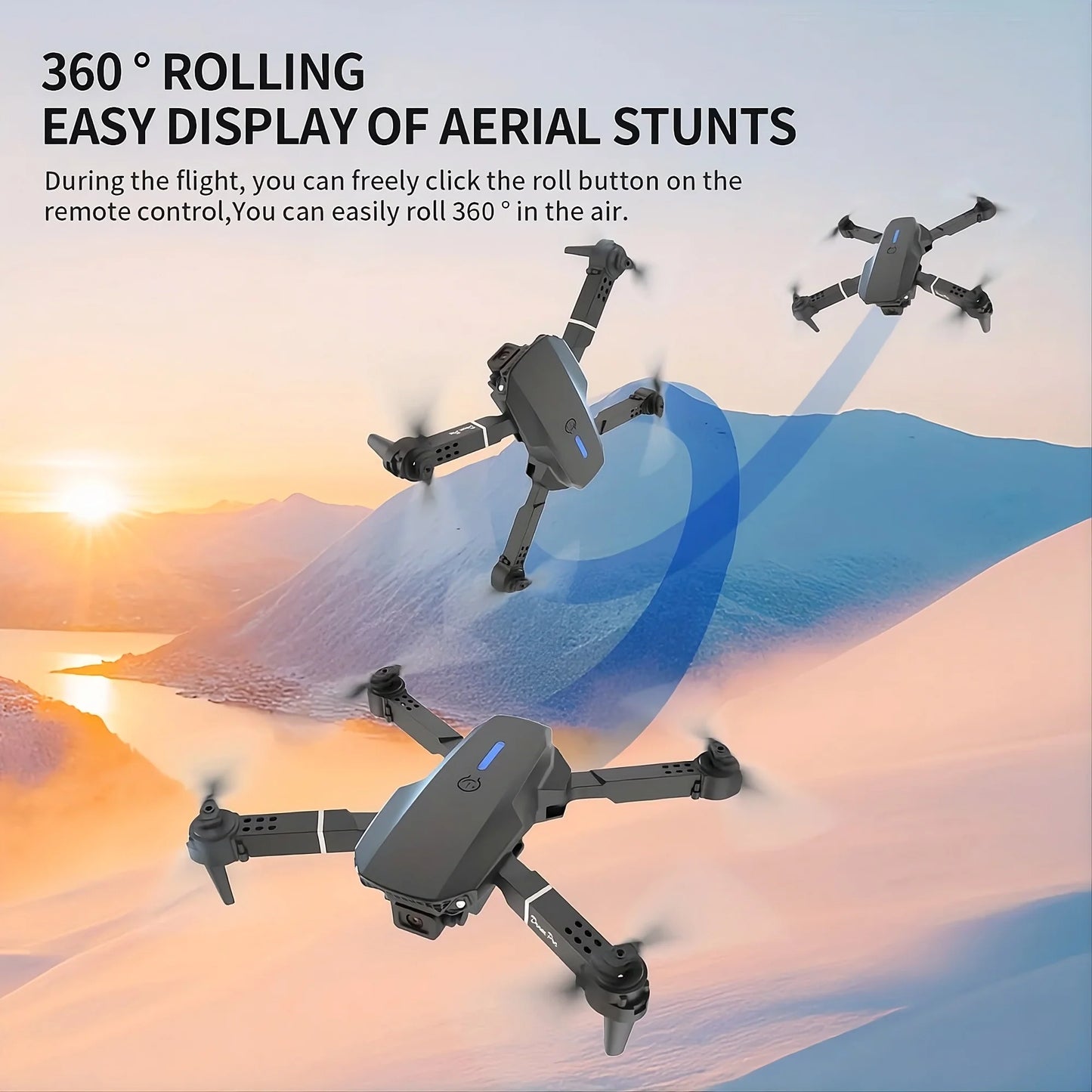 Foldable 4k Camera Drone - WiFi FPV, 360° Flip, Altitude Hold, LED Lights